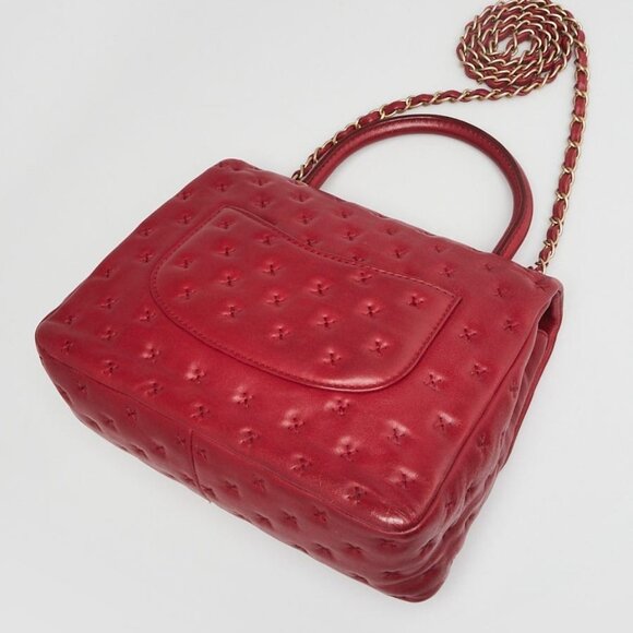 Chanel Red Quilted Cross Stitch Leather Small Coco Handle Bag - Picture 2 of 11